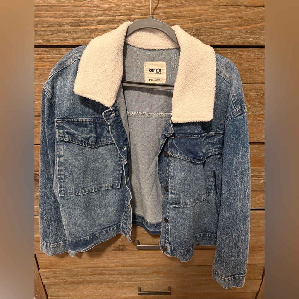 Kensie Denim Jacket with Cream Collar